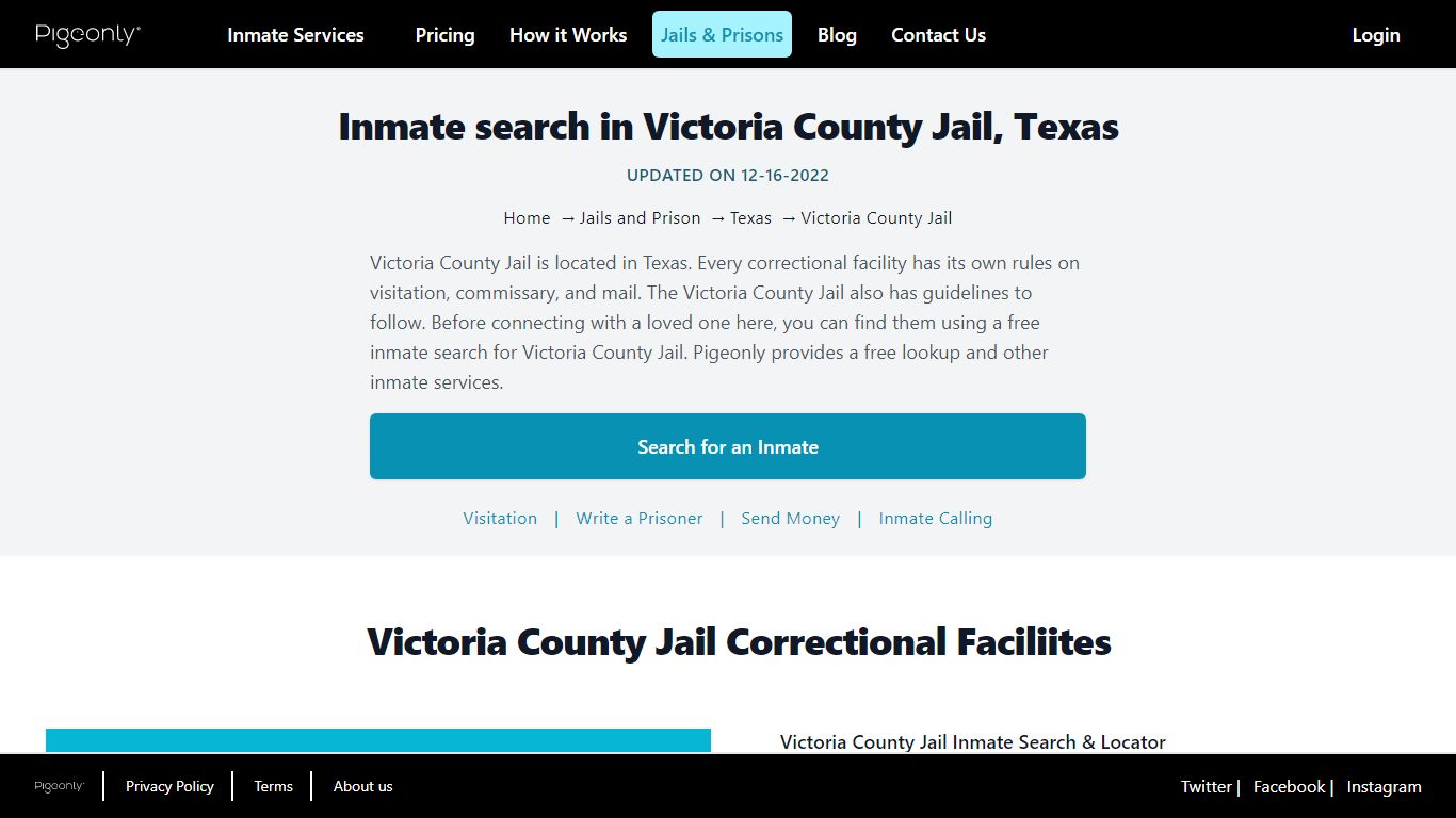 Inmate Search Victoria County Jail, Texas | Pigeonly